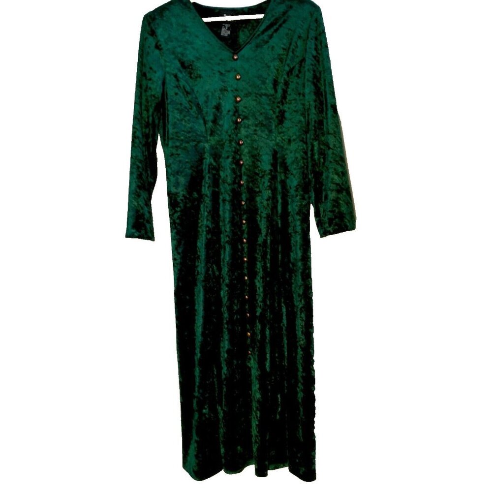 Brett Alixander Dress 10 Velour Green Button Vintage Gothic Renaissance Witchy